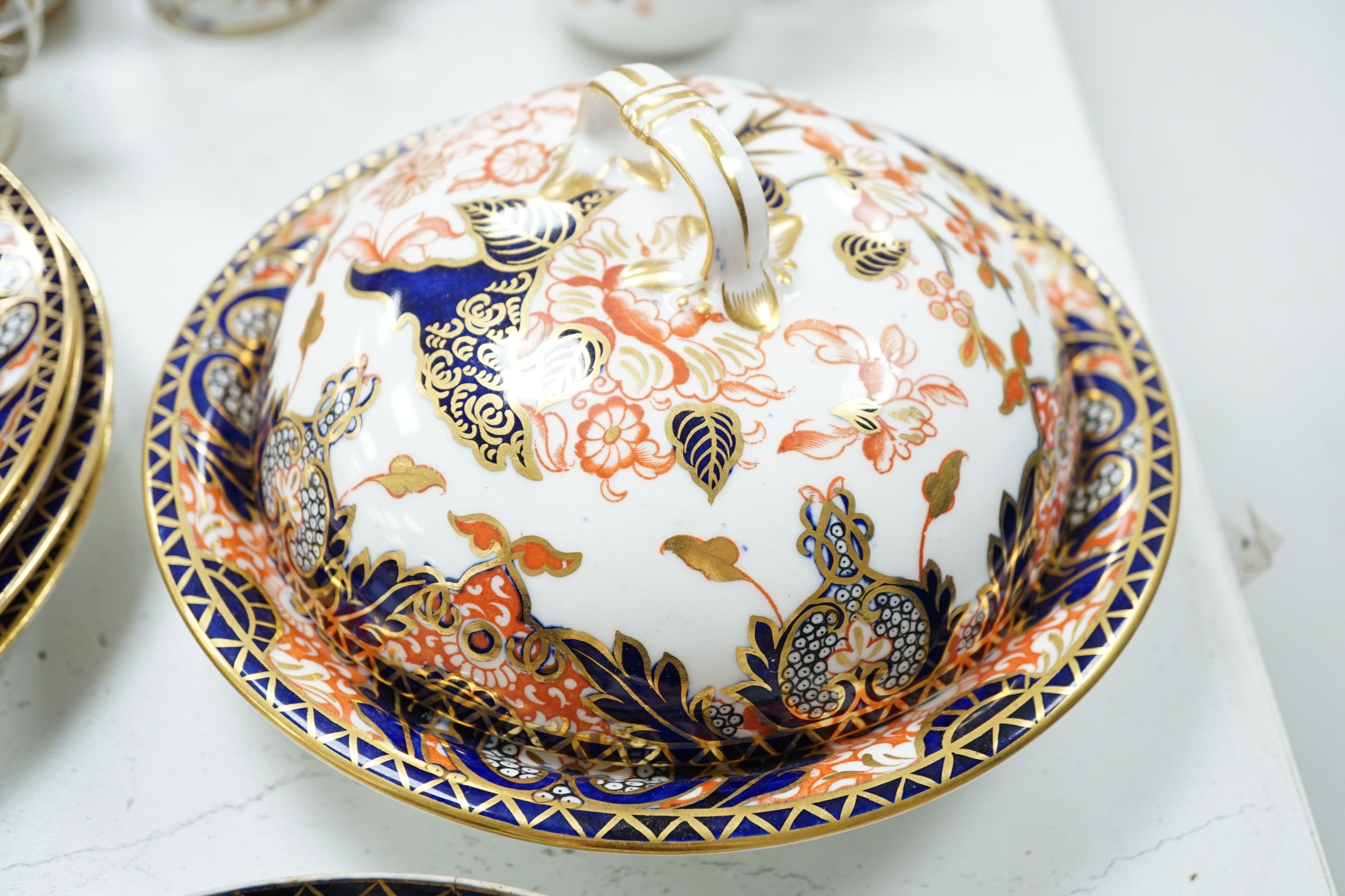 A collection of 19th century Derby Imari pattern tea, coffee and breakfast wares, predominantly pattern number 387